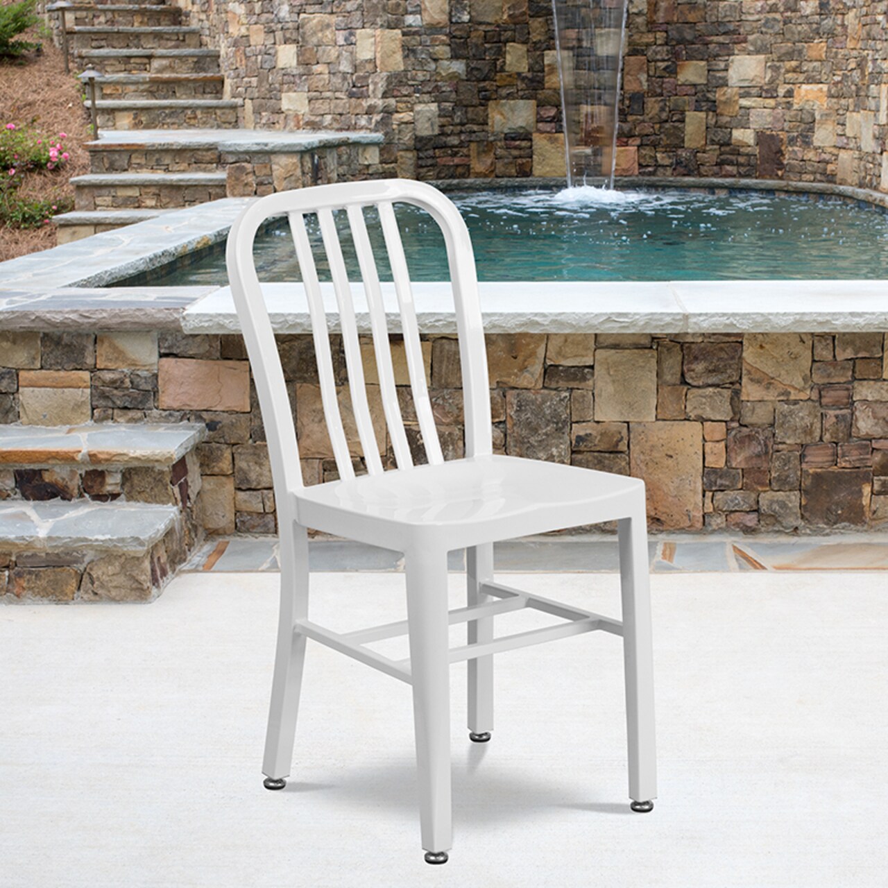 Flash Furniture Commercial Grade White Metal Indoor-Outdoor Chair CH-61200-18-WH-GG
